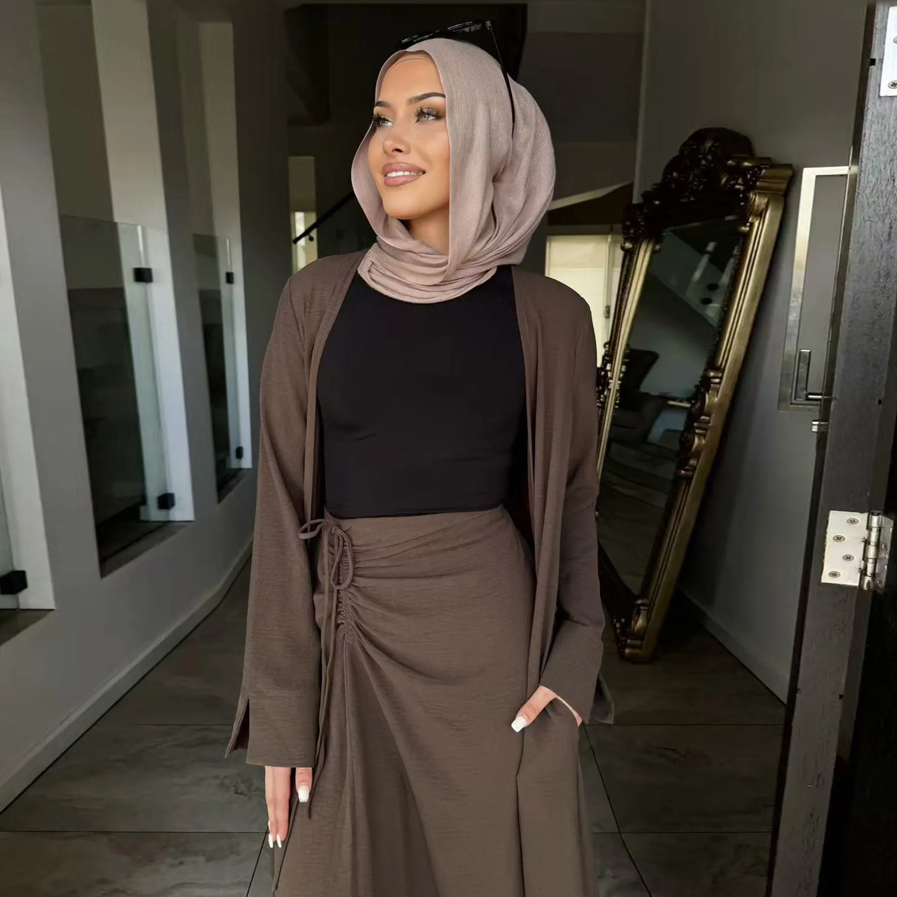 Eid femmes Abaya jupes ensemble 2 pièces Cardigan Robe musulmane Ramadan Abayas arabe longue Robe maroc caftan Femme Musulmane Ensembles