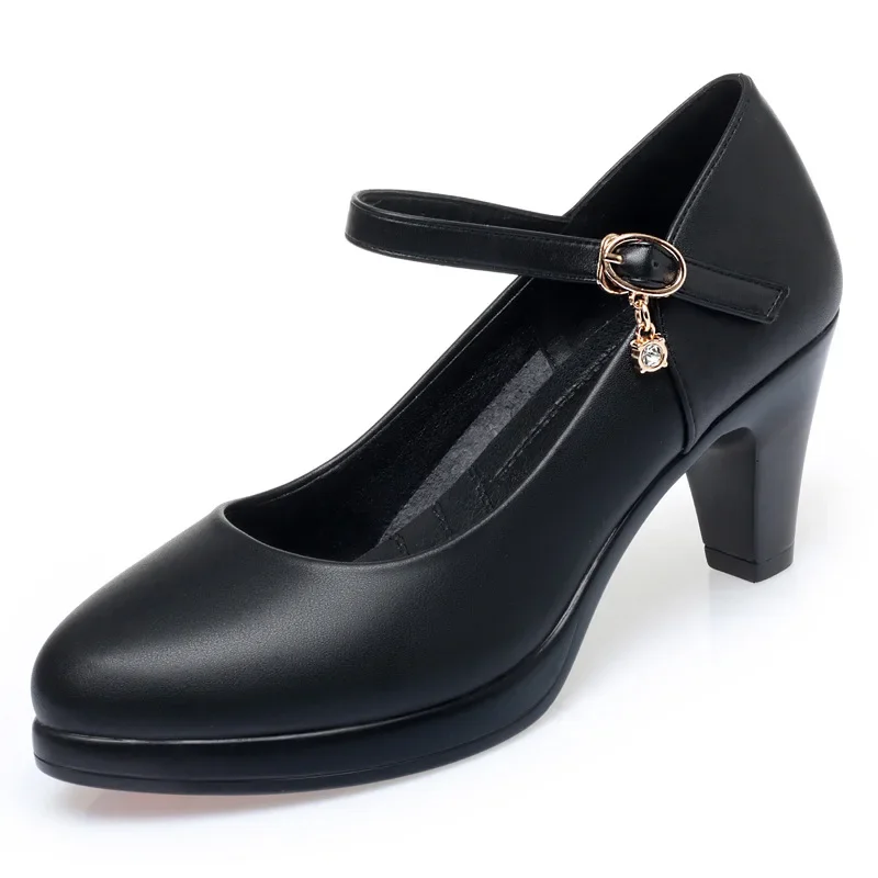 6.5cm Breathable Shallow Soft Leather Mary Janes Platform Shoes 2026 Spring Med Block Heels Shoes Office Wedding Dance Mom view 5