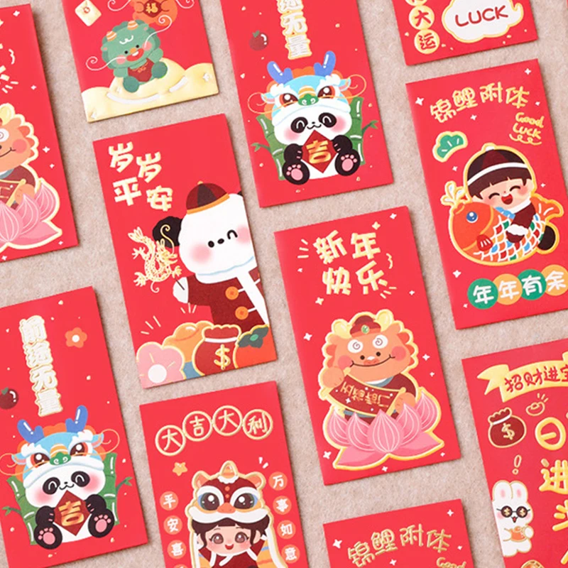 10 Pcs Lucky Money Pocket Meaningful Fine Texture Printing Spring Festival Accessory Red Envelope Lucky Money Bag Red Packet