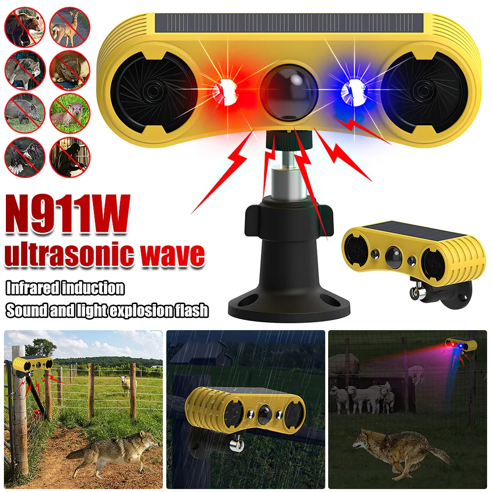 Solar Power Infrared Motion Sensor Alarm Detector Waterproof Animal Repeller Deterrent LED Light Flashing Security Alarm 129dB