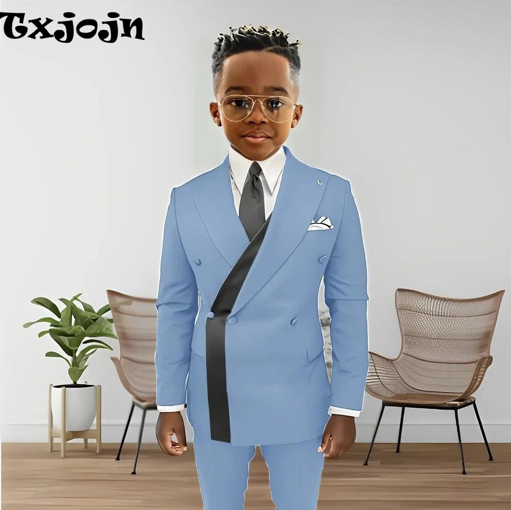 Fashionable Design Double Breasted Boys Suits 2 Pieces Wedding Tuxedo For Kids Formal Elegant Full Sleeve Children's Suit Set