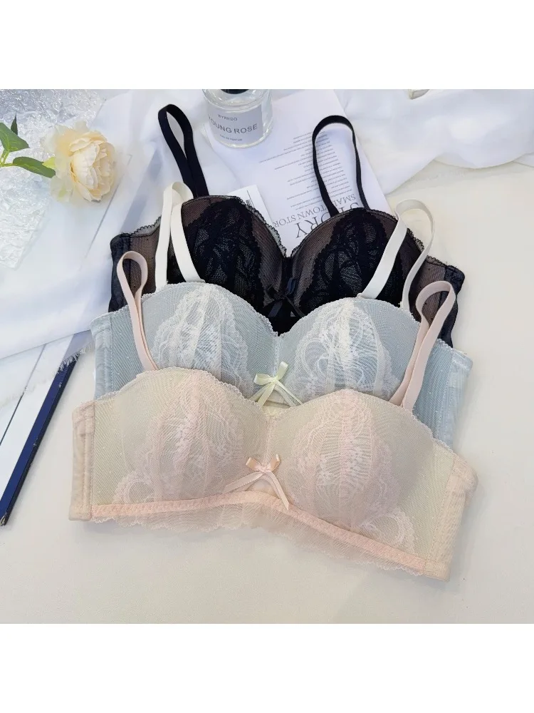 YEMOMO Sexy Lace Strapless Bra Set for Women Push Up Demi Cup Anti Slip Support Lingerie 2 Piece Full Cup  S-XLAB Underwear Set