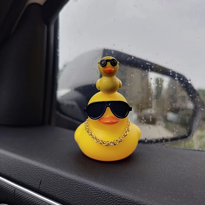 1PC cute yellow duck car ornament decorated with duck on the top of the head, car decoration, holiday gift