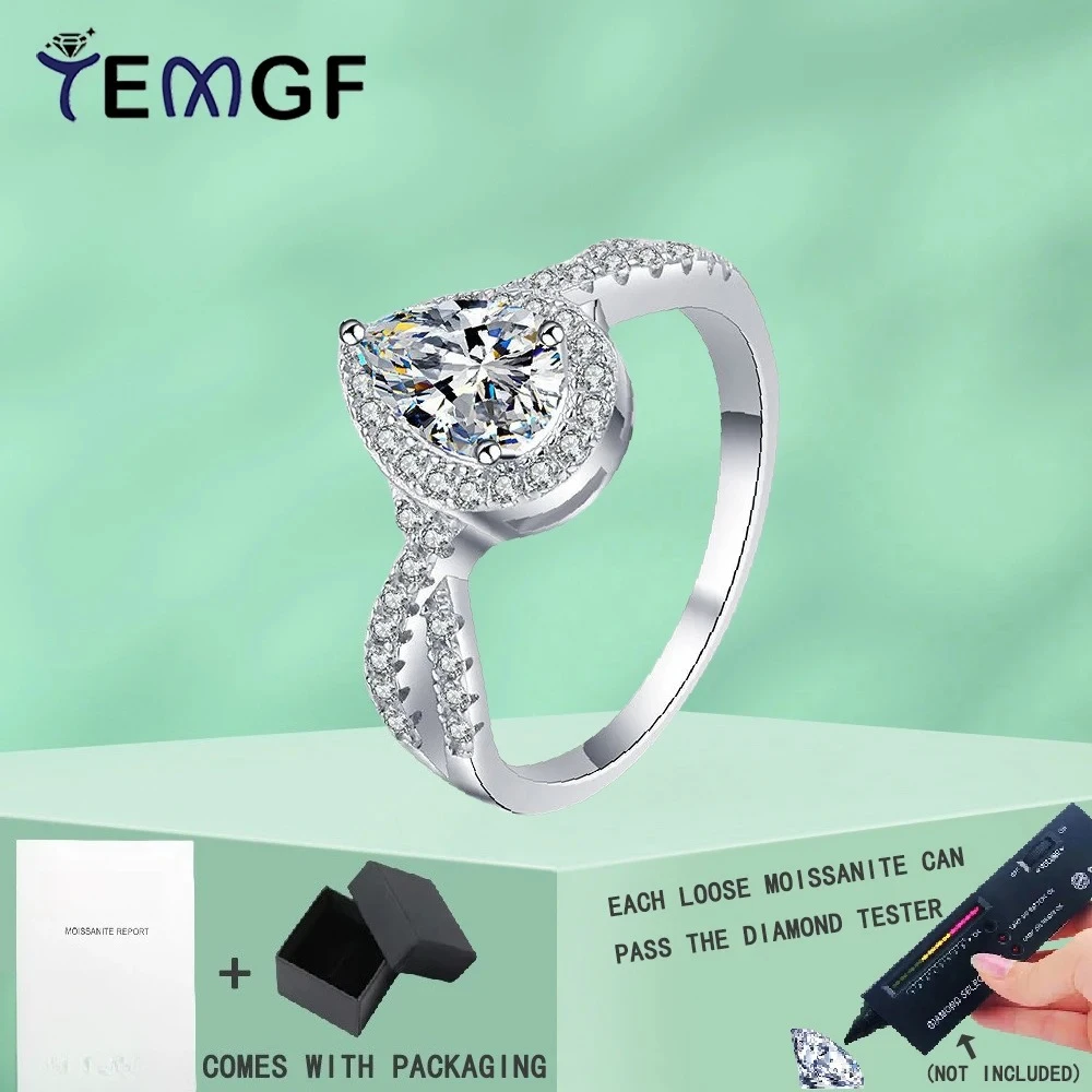 

TEMGF S925 Sterling Silver Ring 1CT Moissanite/Zircon Inlay for Women Proposal Engagement Wedding Luxury Sparkling Fine Jewery