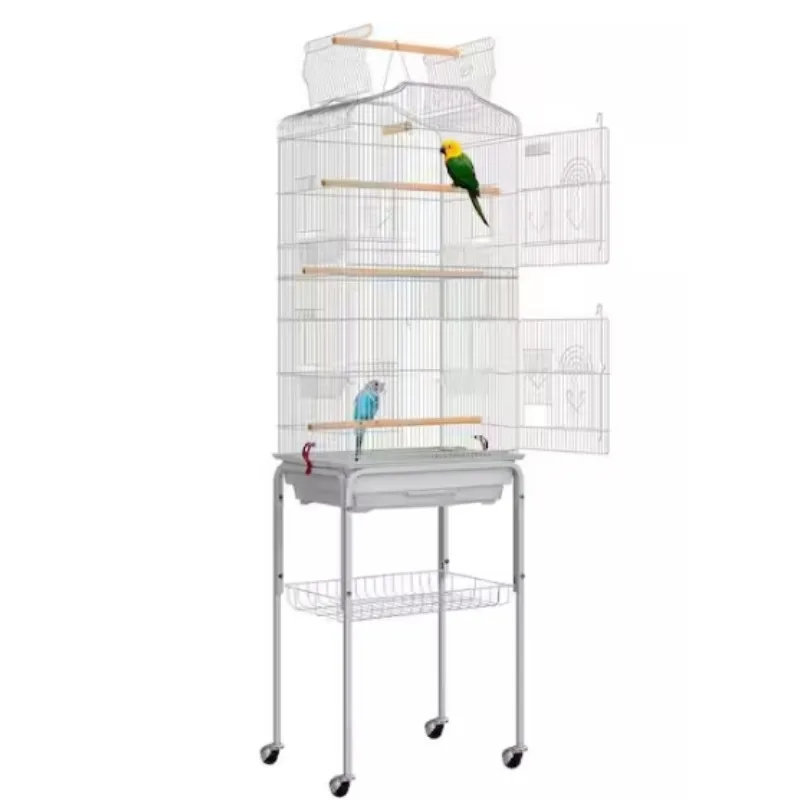 

59.8 Inch Bird Cage with Play Top and Rolling Stand for Parrots Conures Lovebird Cockatiel Parakeets, Gray