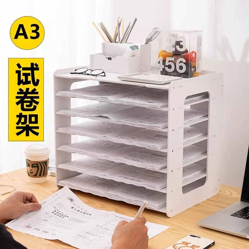 Multi-layer Desktop Data Storage Rack for Office A3A4 Drawing Paper Folder PVC Wood Plastic Board Organizer Office Supplies