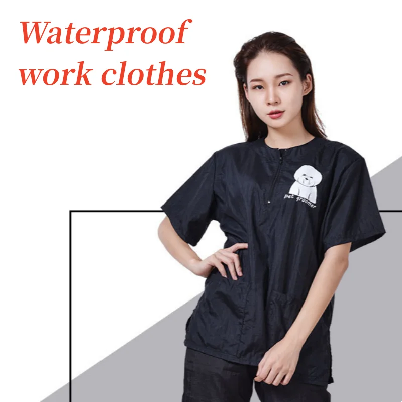 Pet Dog Grooming Work Clothes Waterproof Tops Pet Groomer Uniforms Pants Short Sleeve Apron Anti Hair Smock Pet Hospital Gown