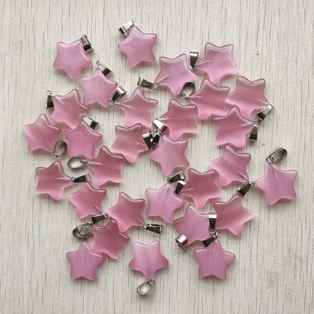 Beautiful  pink cat eye stone five star charms pendants for diy jewelry accessories making free shipping Wholesale 24pcs/lot