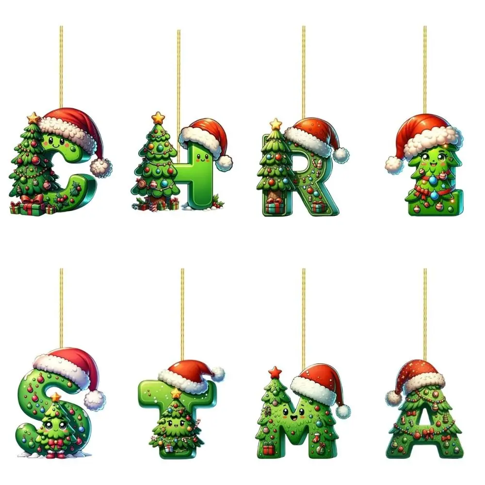 

New Acrylic Christmas Letter Pendant 2D Flat Santa Hat Xmas Tree Hanging Ornament DIY Party Decoration Navidad Decor