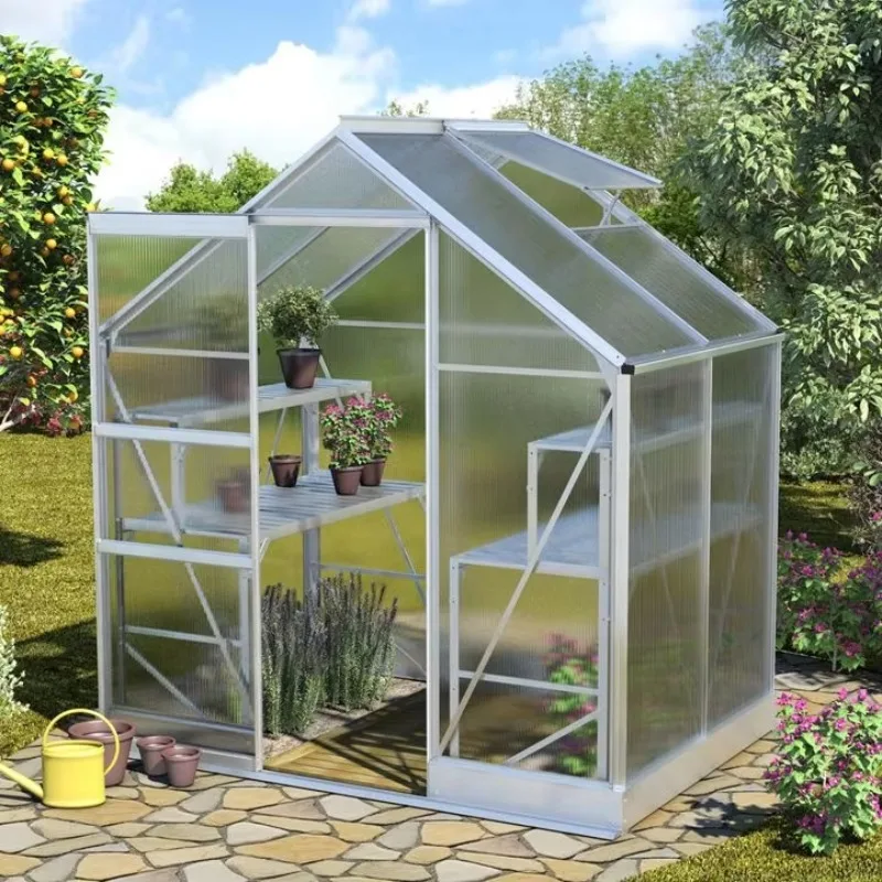 Polycarbonate Greenhouse, Aluminum Frame Walk-in Garden Greenhouse for Backyard Plant Growing, Weatherproof Plant Shelter Herbs