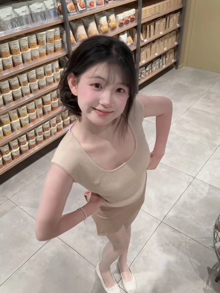 

XZY корейский облегающий квадратный трикотажный комплект из топа и юбки ort Sve, женский летний ансамбль больших размеров