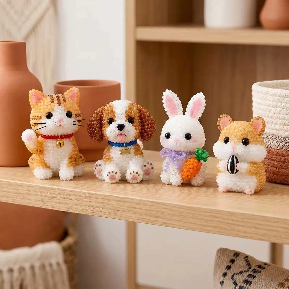 4pcs New Creative 3D Animal Bead Kit Bead Craft Mini Size Animal Crafting Set Farm & Sea Animals Pets Beading Set DIY Activity