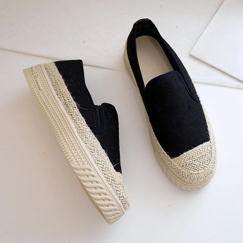 Women\'s Shoes Espadrilles White Female Footwear Loafers Round Toe Cotton Y2k Fashion Stylish And Low Price Spring Shoe A H