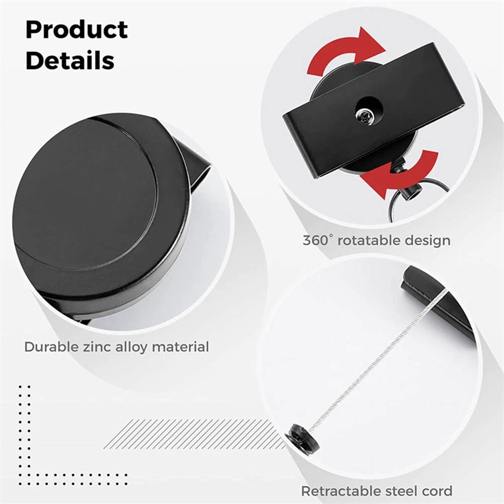 Сверхмощный выдвижной брелок с зажимом для ремня, 360° °   Выдвижной брелок для тяжелых условий эксплуатации с тросом и кольцом для ключей, 2 шт.