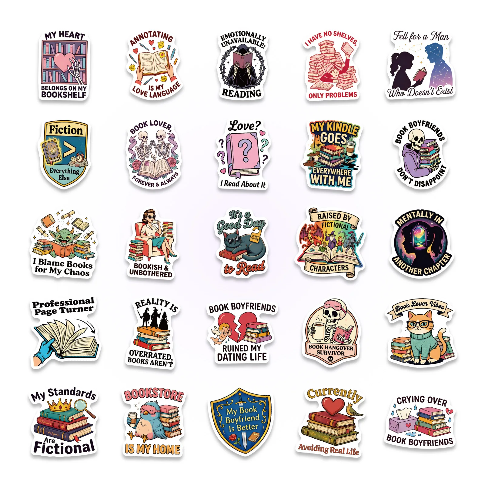 56/112 Pcs Cute Animal Reading Creative Stickers for Notebook Cup Laptop Scrapbook Stationery Box Phone Removable Waterproof
