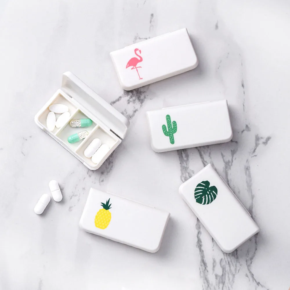 Flamingo Cactus Pineapple Plastic Case Portable Kit Vitamin Medicine Pill Boxes Storage Box Pill Container Travel Accessories