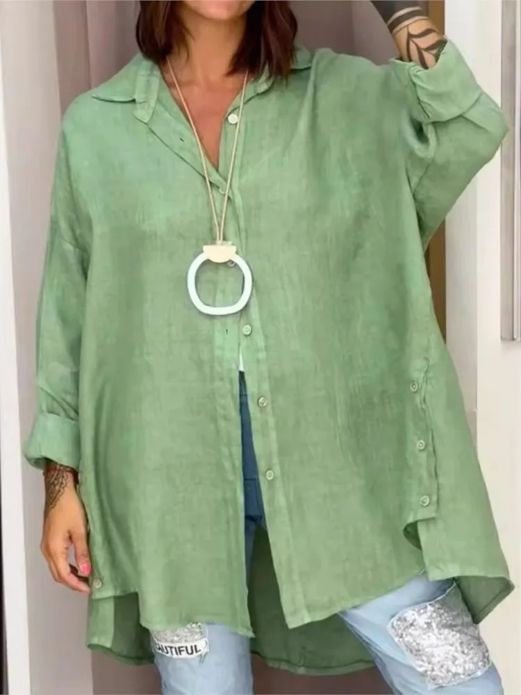 

Casual Solid Loose Shirt Top For Women Fashion Nine Quarter Button Shirts Tops Lady Holiday Office Womens Clothing Summer New