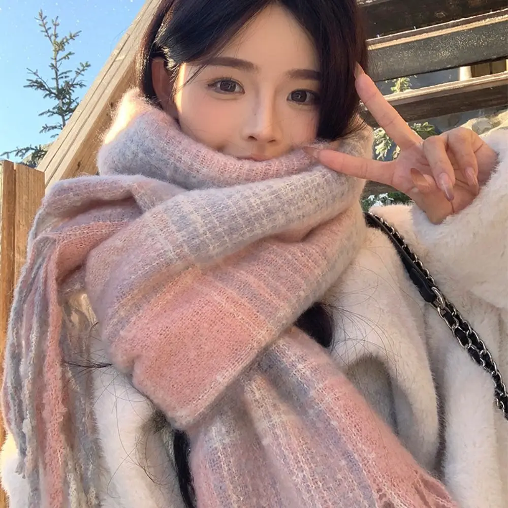 بسيط الموهير منقوشة وشاح من الصوف أفخم رشاقته الشتاء أوشحة كشميرية دافئة الكورية نمط طويل شال النساء/الرجال