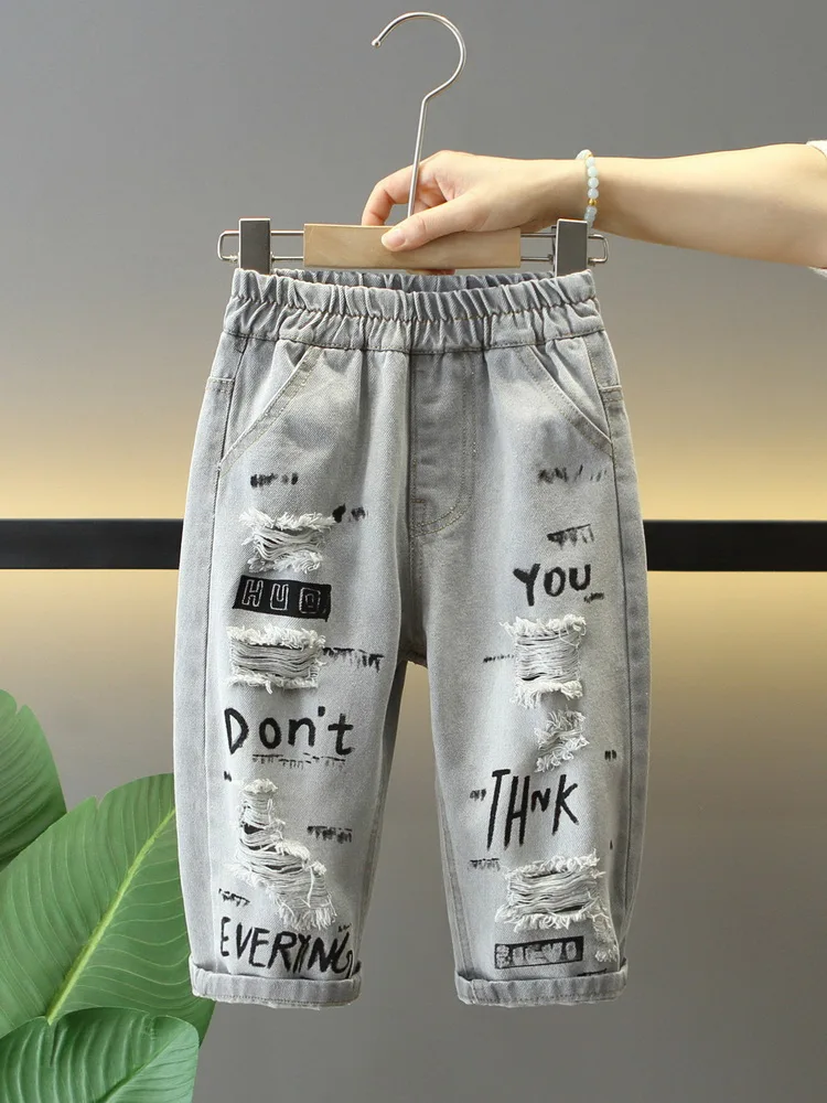 2-10 Year Baby Boys Jeans Spring Autumn Children's Ripped Hole Jeans Cotton Comfortable Baby Boys Straight Pants Kids Trousers