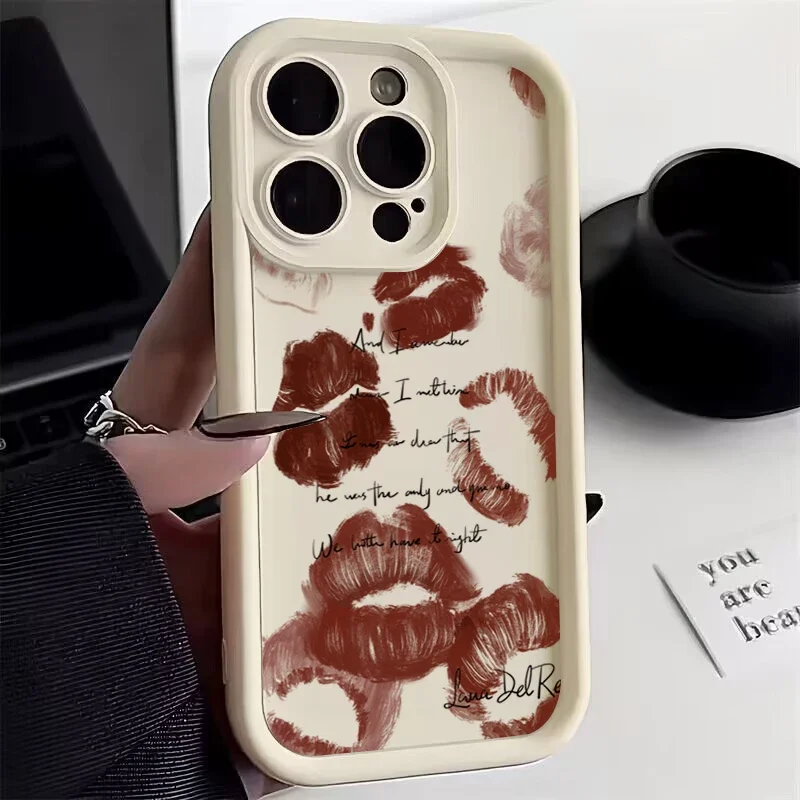 Sexy Girl Red Lips Matte Case For iPhone 15 Cases iPhone 14 13 12 11 Pro Max XS XR X 7 8 15 Plus SE 2020 Shockproof Bumper Cover image 2