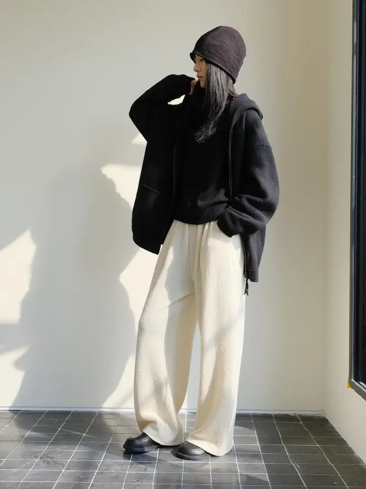 

Утепленная шерстяная толстовка-куртка с капюшоном, повседневная, со скрытой молнией, с длинными рукавами, для города, модная, цельная, зимняя коллекция