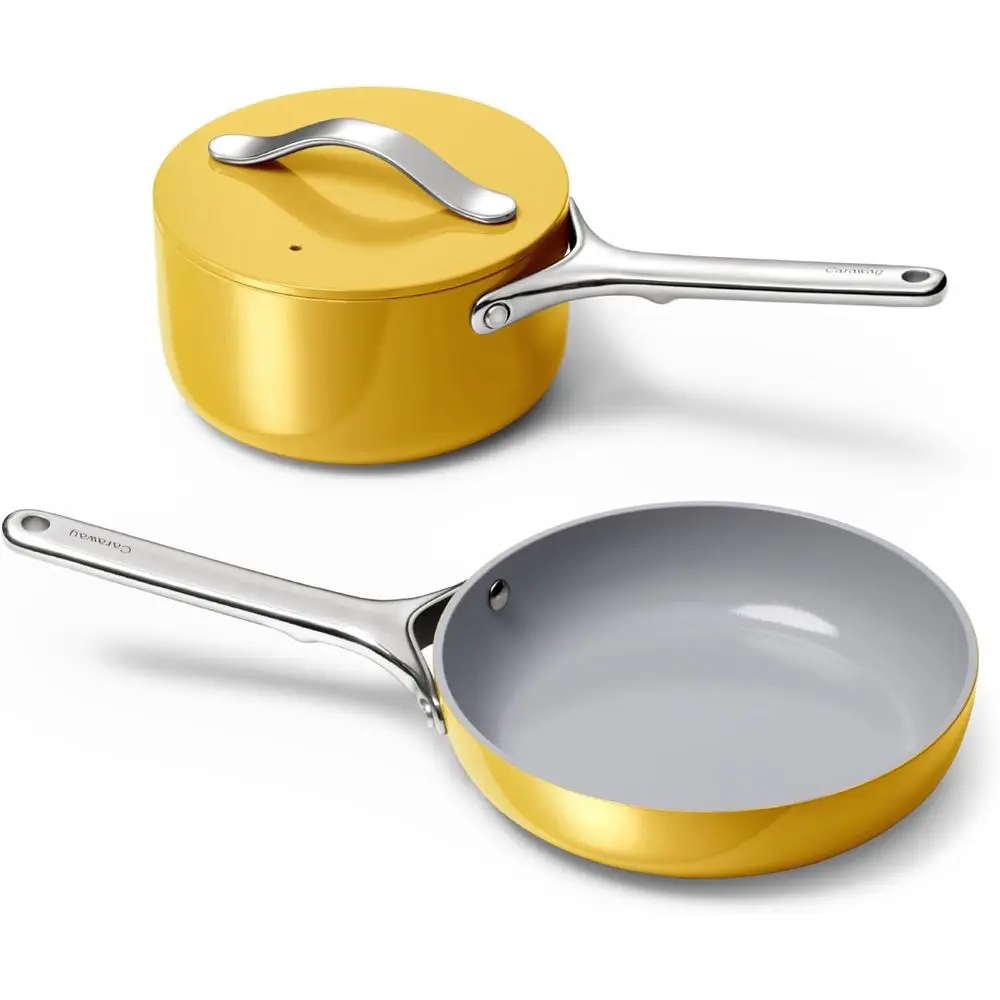 

Non-Stick Cookware Set: 8 Ceramic Fry Pan & 1.75 Qt Saucepan - PTFE & PFOA Free - Oven and Stovetop Compatible