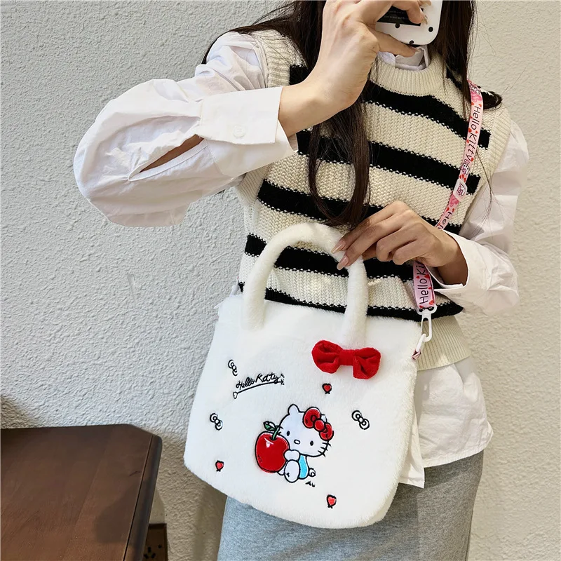 Hello Kitty urocza torba kobiety pluszowa torba na ramię Kuromi Cinnamoroll melodia torebki Sanrio Kawaii Mini dla dzieci CartoonBag prezenty