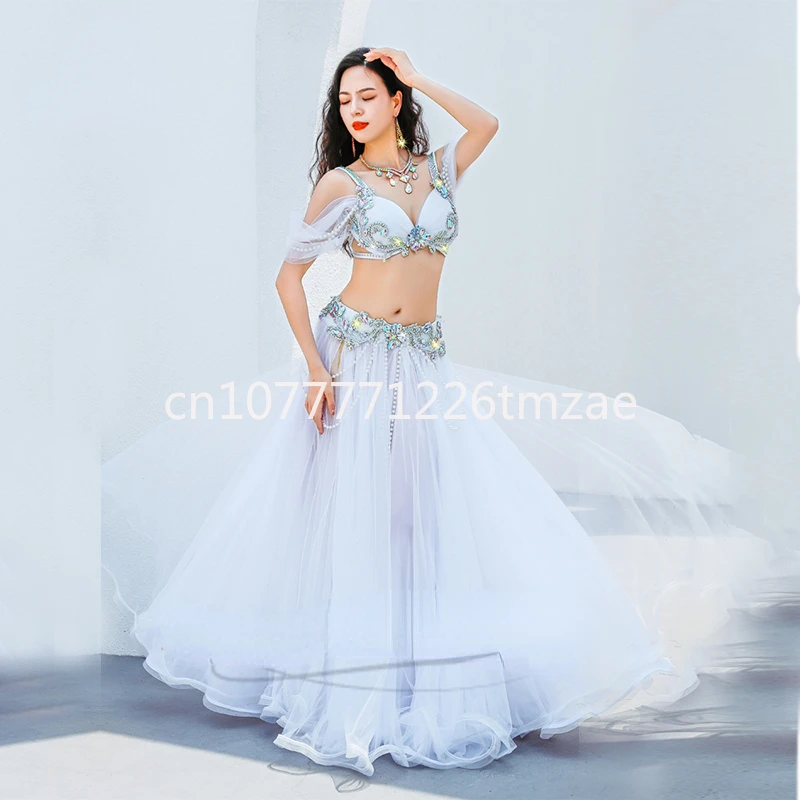 

Senior Bra Top Yarn Long Skirt 2 Pieces Women's Customized Belly Dance Pop Song Suit Belly Dance Performance Costume