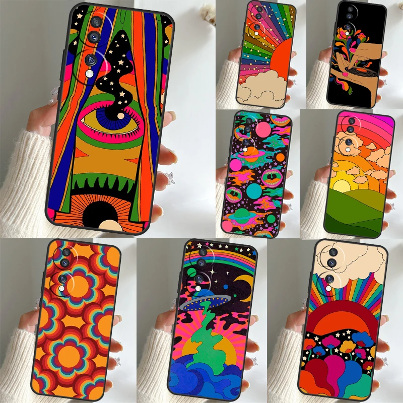 Rainbow 70s Groovy landscape Case For Huawei P30 Lite P20 P40 P50 Pro Nova 5T P Smart 2019 Honor X8 50 70 X7 X9a Cover