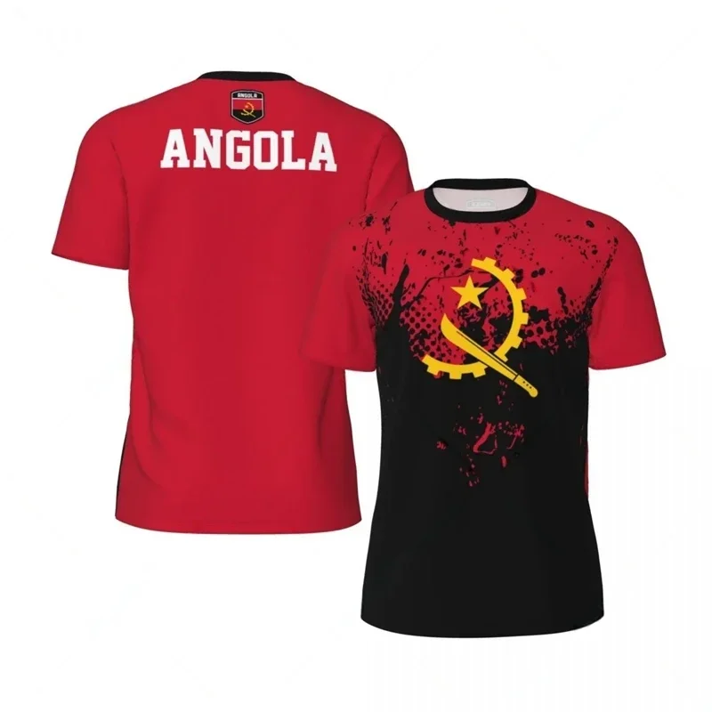 

Summer New Casual Fashion Angola Flag Printed Men's Casual Short-Sleeved Sports T-Shirt Breathable Quick-Drying Sports Top