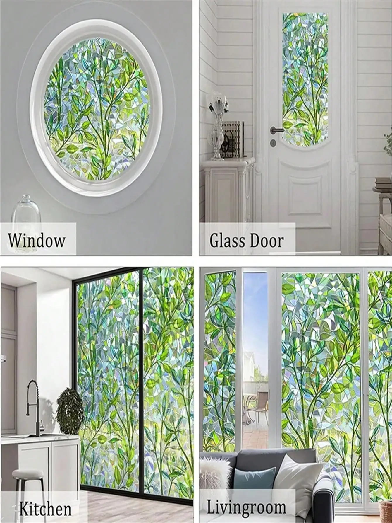 Stained Glass Rainbow Window Film Privacy Non Adhesive Static Cling Reusable Decorative for Home Bathroom Bedroom Office Glass
