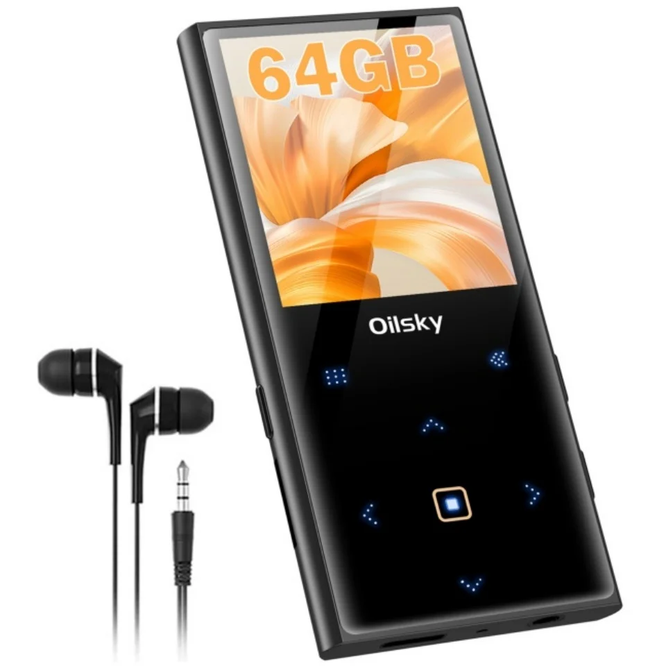 oilsky-64gb-mp3プレーヤー-ポータブルデジタルロスレス音楽プレーヤー-bluetooth-50-fmラジオ内蔵スピーカー-タッチボタン-音声機能付き