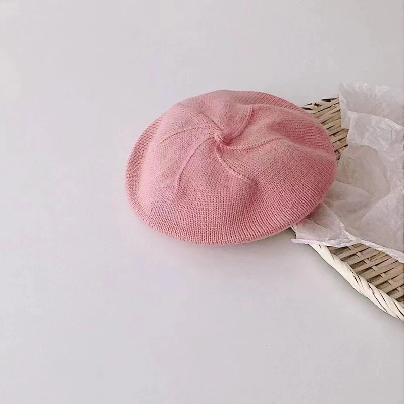 Fashion Cute Baby Knitted Beret Hat Solid Color Children's Warm Hats Autumn Winter Cap For Kids Outdoor Bonnet Accessories Gift