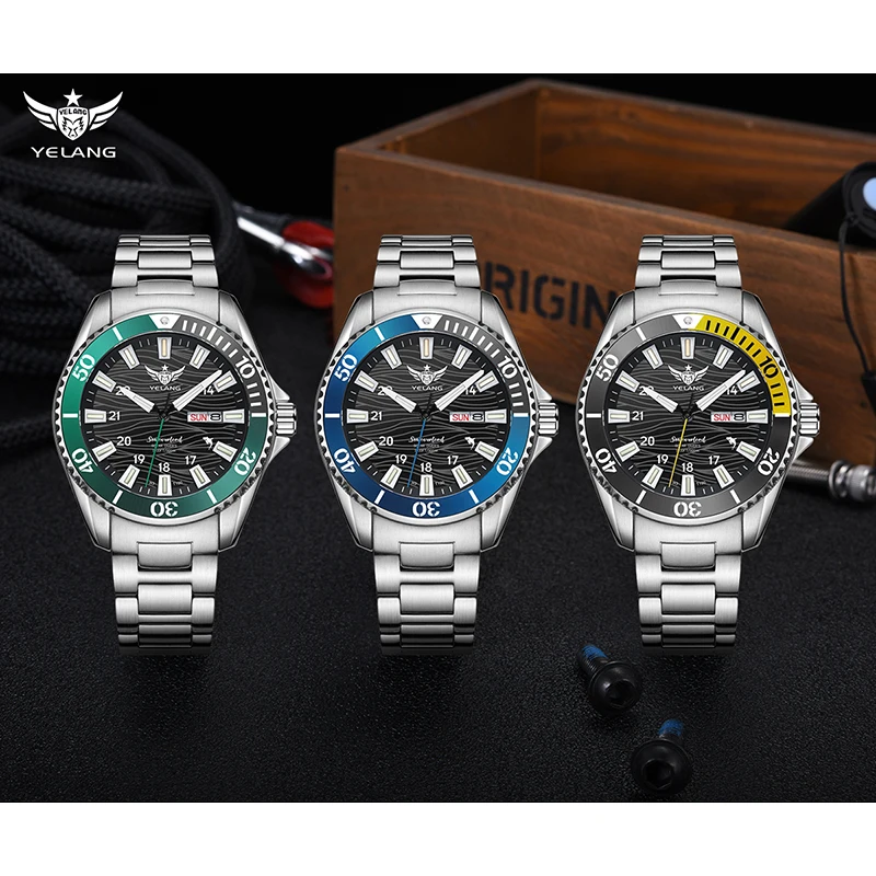 YelangV1213S Diving Solar Watch Luminous Japan VS43 Movement Waterproof Wristwatch 30Bar Sapphire Lume Reloj Crystal Water Ghost