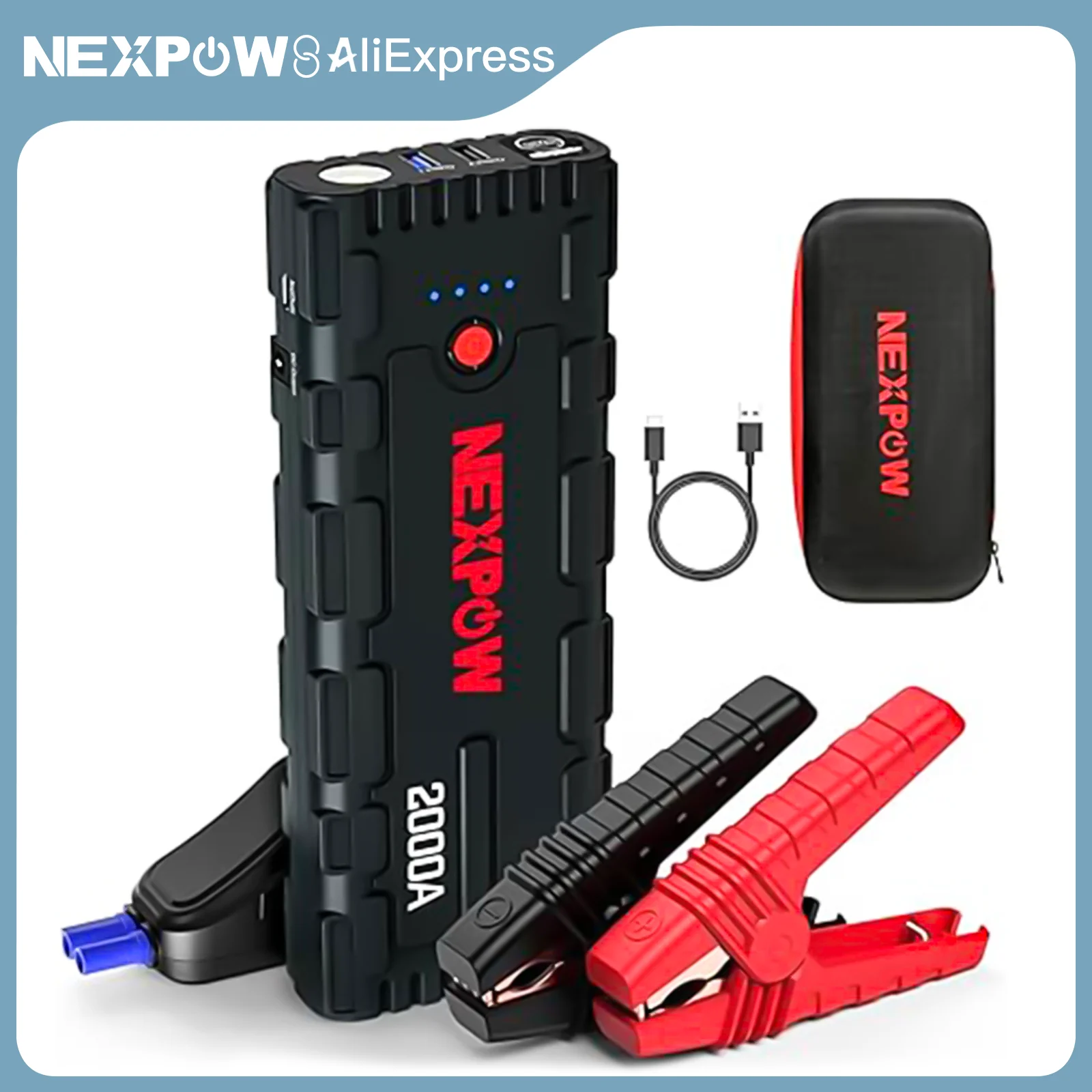 NEXPOW Jump Starter Power Bank, 2000 A Peak Current Car Jump Starter, 12 V Portable Battery Booster with USB Quick Charge 3.0