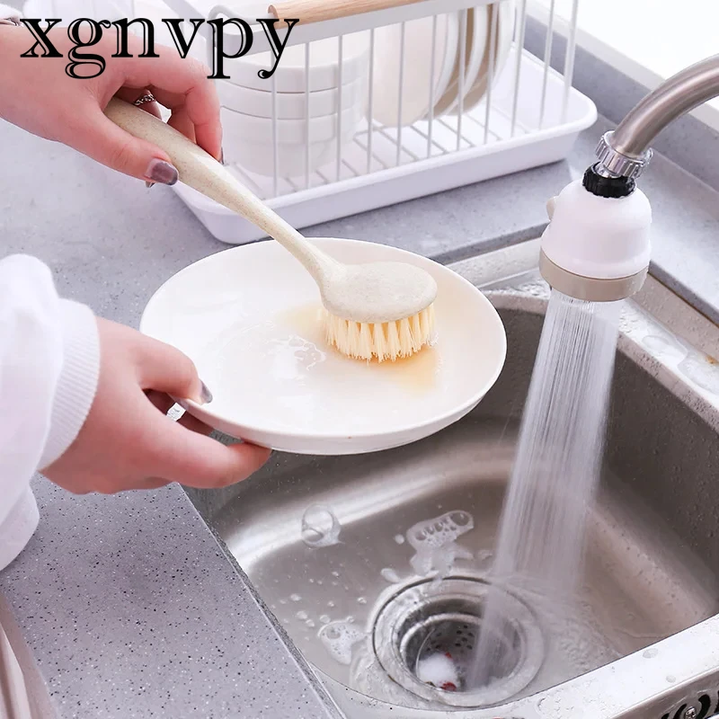 xgnvpy Long Handle Cleaning Brush Multifunctional Pan Pot Sink Dish Bowl Washing Tool Stain Removal Kitchen Utility