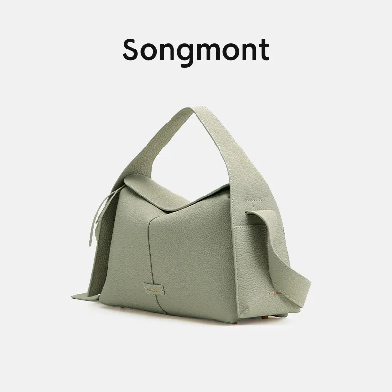 

Songmont New Geometric Tote Bag Minimalist Design Architectural Lines Soft Grain Leather Magnetic Closure Versatile Gray Beige