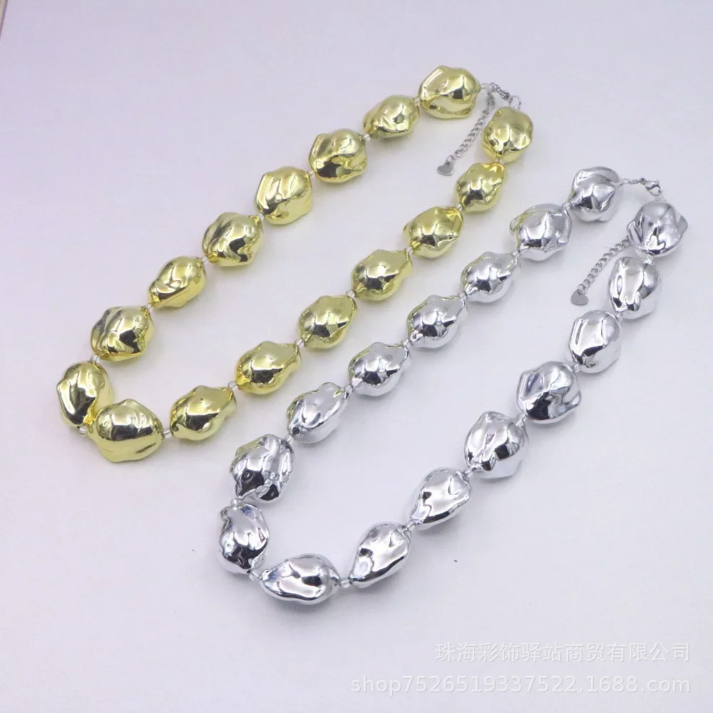 Charm Fashion Gold Color Baroque Imitation Pearl Necklace Women's Banquet Retro Luxury Irregular Collarbone Chain Sweater Chain