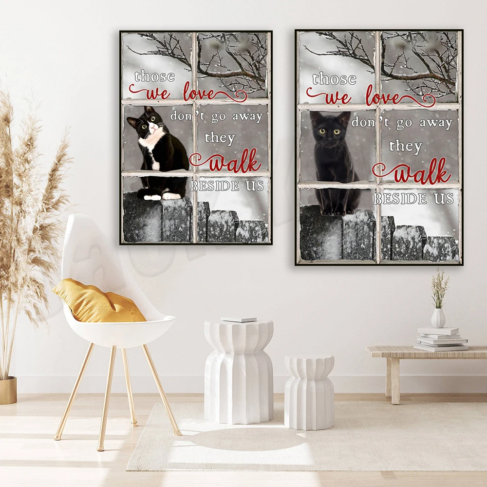 Tuxedo Cat, Black Cat Poster and Canvas, The Ones We Love Don't Disappear, They Walk With Us Every Day Memorial Gift, Home Decor