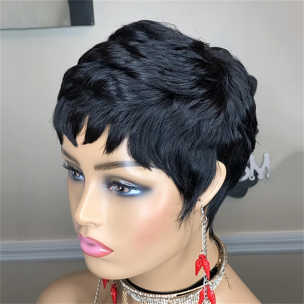 Short Wig 100% Virgin Human Hair Wigs Pixie Cut wig Straight Layered Hair for Black Women Full Machine Made Cheap Wig Human hair