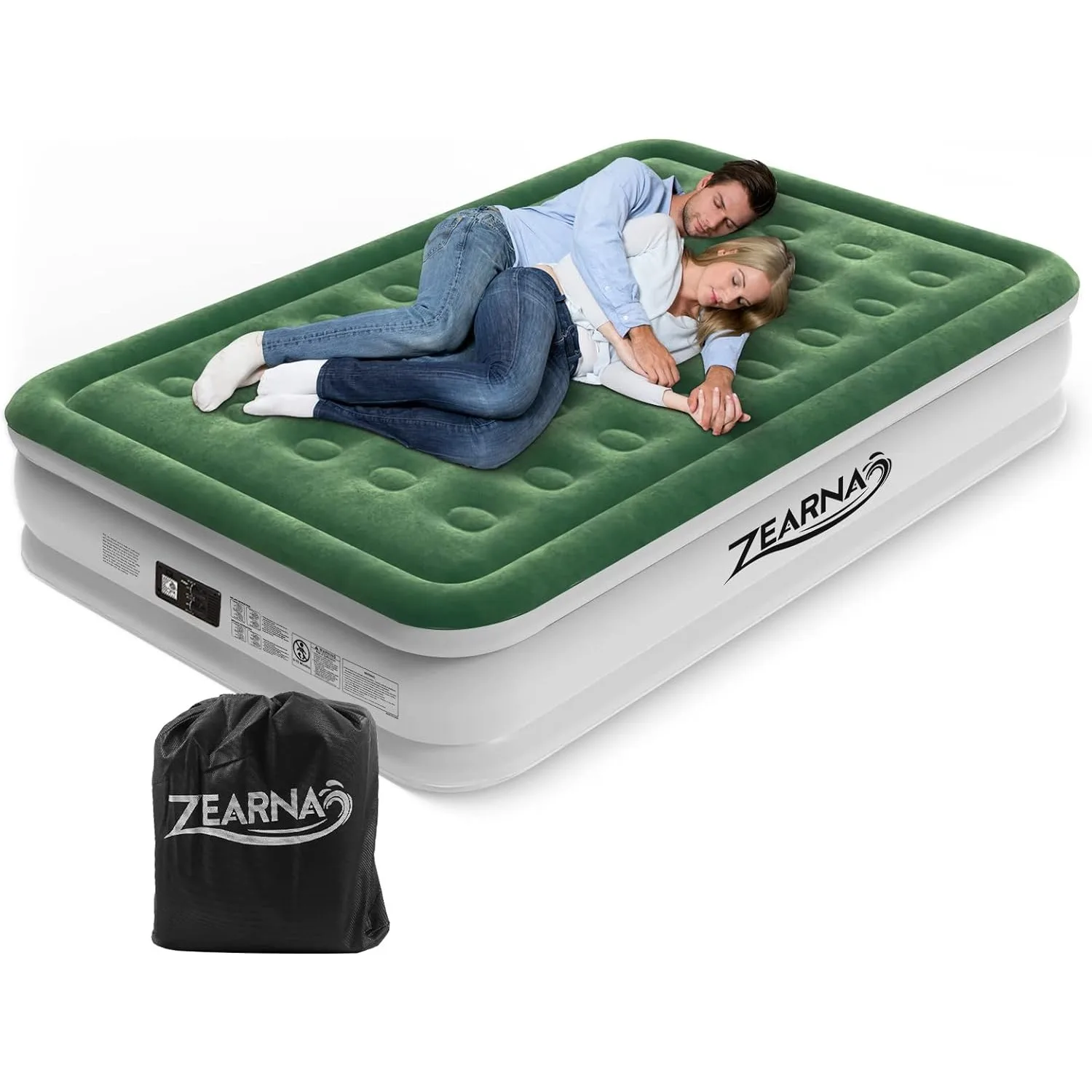 

Queen Air Mattress with Built-in Pump for Home, Camping & Guests - 16'' Queen Size Double High Adjustable Blow Up Mattress