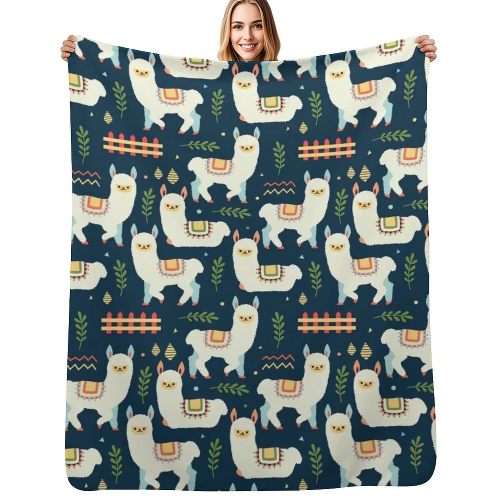 Cute Alpaca Pattern Throw Blanket Personalized Gift for winter Travel Picnic Plush Hair Blankets