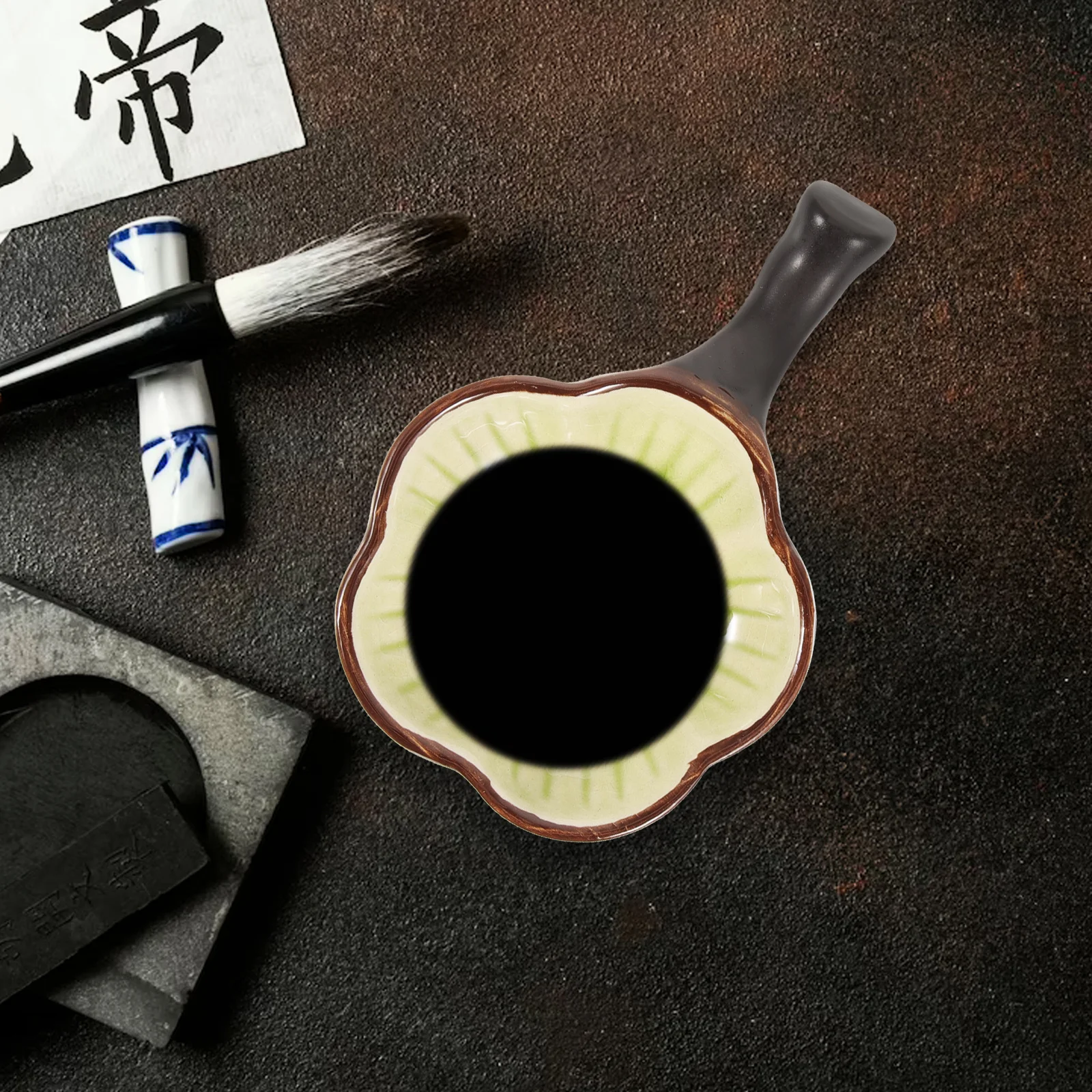 Piatto per inchiostro decorativo da 2 pezzi Piatto per inchiostro in ceramica portatile leggero Forniture per calligrafia multiuso per la pratica della pittura di scrittura