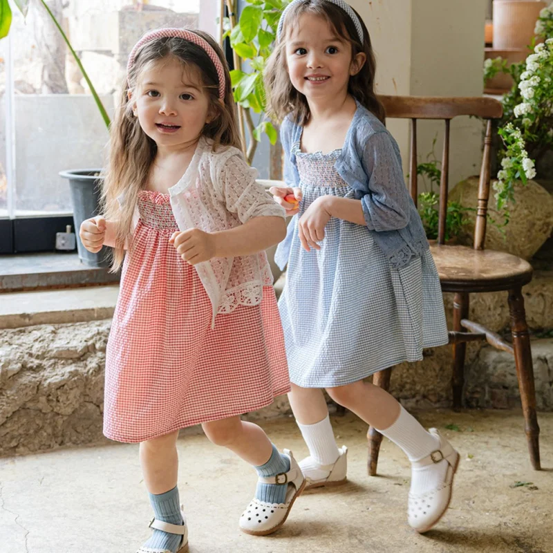 

2025Summer Strawberry Shan Korean Girl Children's Plaid Fresh Strap Dress In Stock