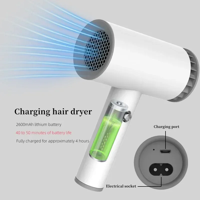 Wireless Hair Dryer Travel Portable Fast Dry Hair Lithium Battery Rechargeable Super Blow Dryer  Art Joint Examination Powerful