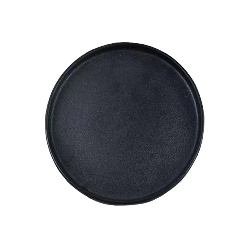 Japanese Style Black Ceramic Dinner Plate for Steak Round Hotel Crockery Salad Lunch Dish Tray Restaurant Tablewares 8/9.5inch