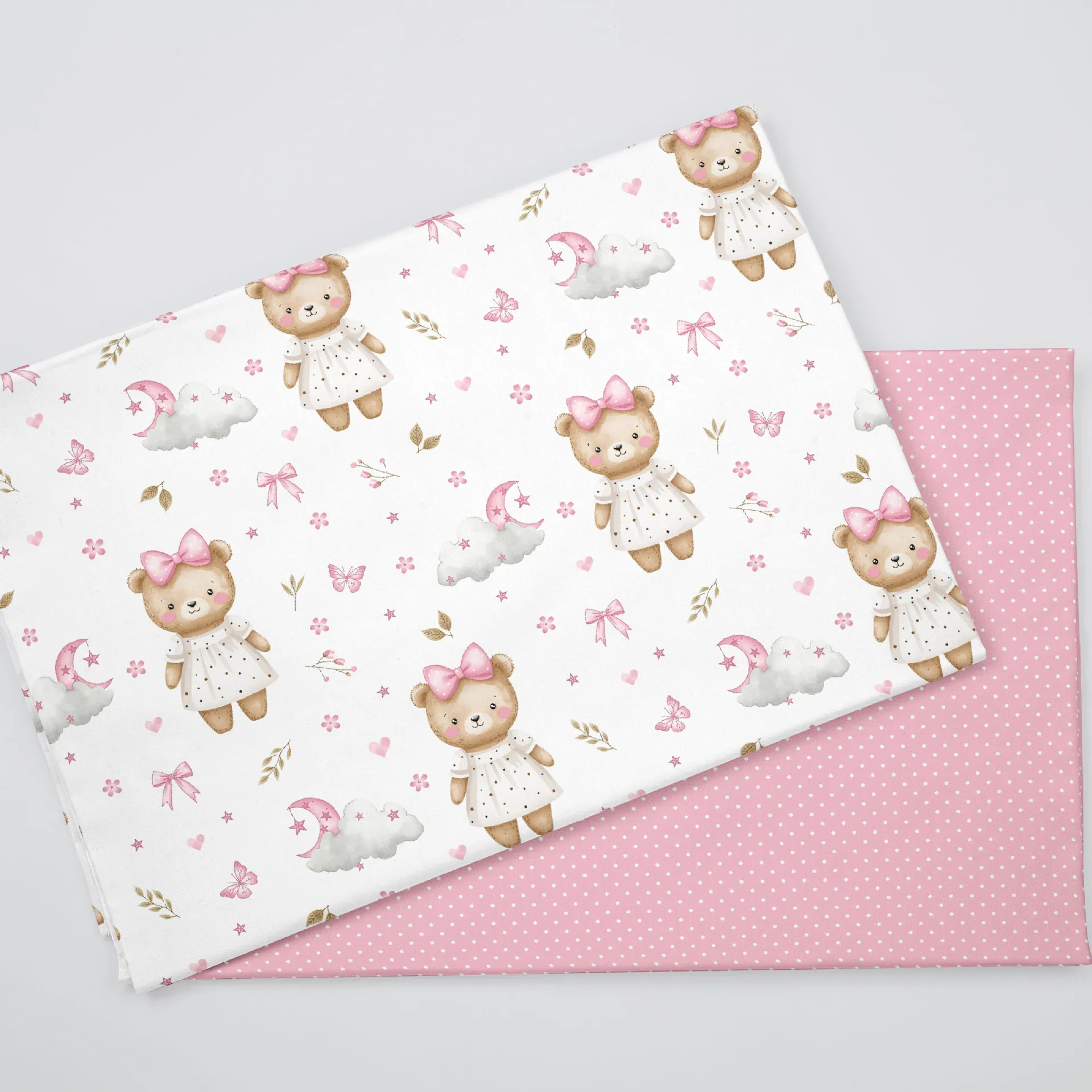 Tecido de algodão estampado com bolinhas de urso rosa 160*50cm, pano de retalhos diy, material artesanal, artesanato de costura, vestido de bebê acolchoado, tecido