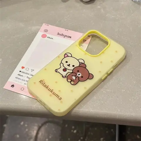 Polka Dot R-Rilakkumas Silicone Matte Candy Color 2 in 1 Phone Case for iPhone 17 Air 16e 16 15 14 13 Plus 12 11 Pro X XR Max