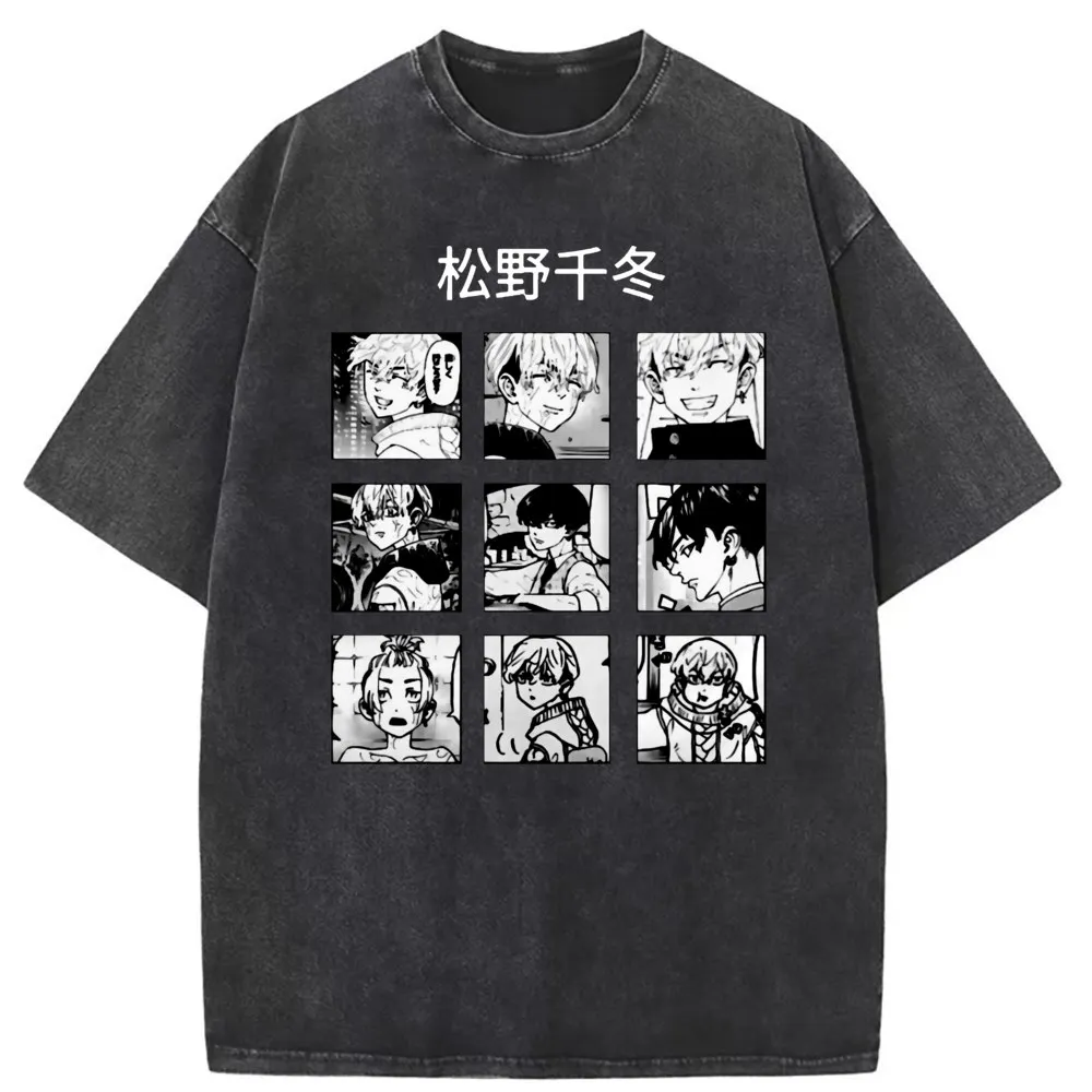 Japanese Anime Tokyo Man Retro T-shirts Streetwear Washed Cotton Long Sleeve Tee Shirt Men Unisex Printed Retro Sweatshirts