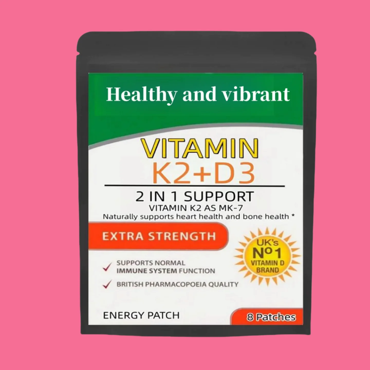 

Vitamin K2 ( With D3 Patches 8 Week Supply, Contains Vitamin D & K Complex Premium Non Gmo, Biotin & Folic Acid